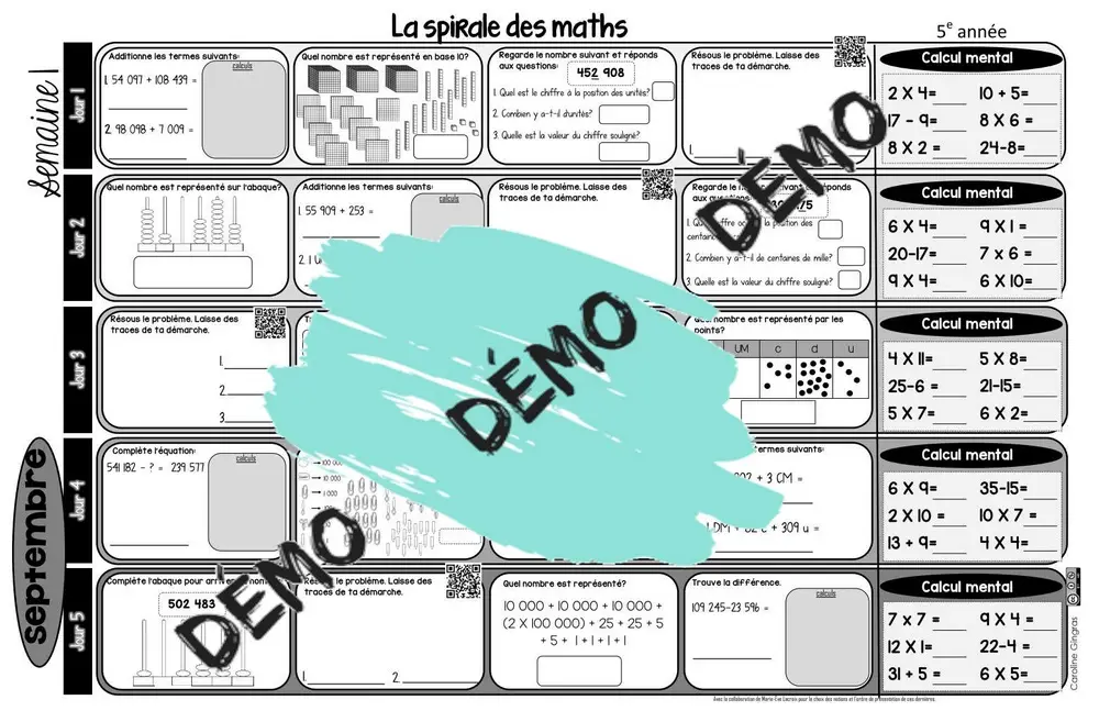 La spirale des maths - 5e année - SEPTEMBRE – Image 3